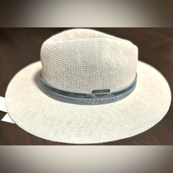 ‼️RARE‼️?VINCE CAMUTO??NWT?Double Buckle Straw Panama Hat in White/Turquoise main image 4